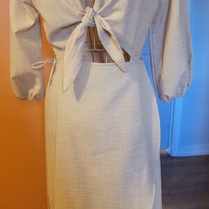 Elegant Beige Tie-Back Dress